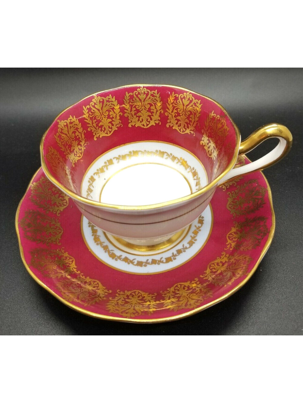 Royal Albert Red, Light Blue, White, Gold Cup and Saucer England See!